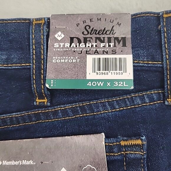 Member's Mark NWT Mens Jeans Size 40x32 Straight Fit Stretch Denim Spot on Leg - Picture 6 of 13